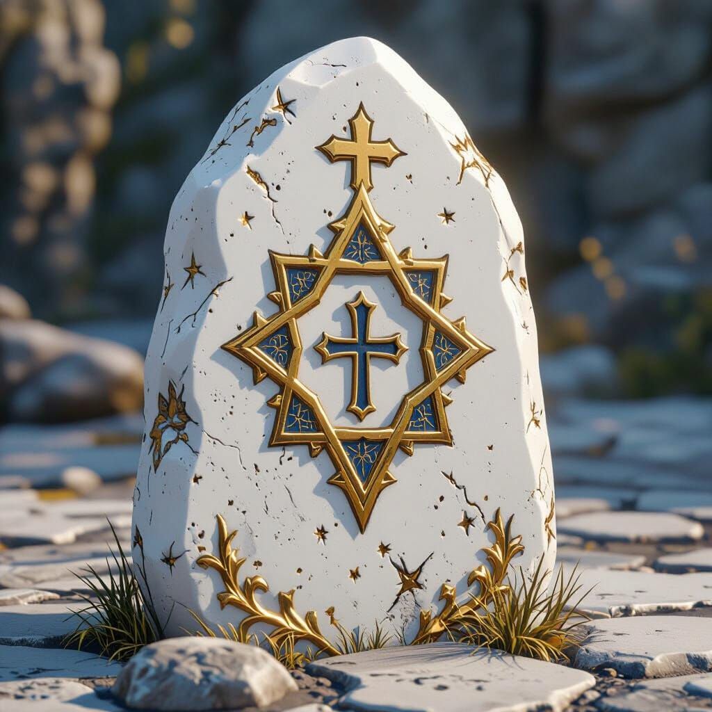 Ornate Stone with Star of David and Christian Cross