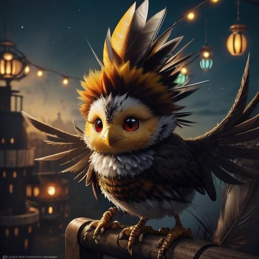 Cute Yellow Baby Bird with Mohawk in Fantasy Art