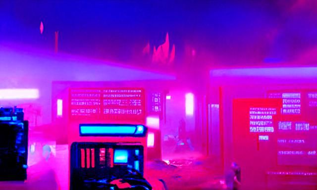 Cyberpunk Mainframe Collapse in Fiery Siege