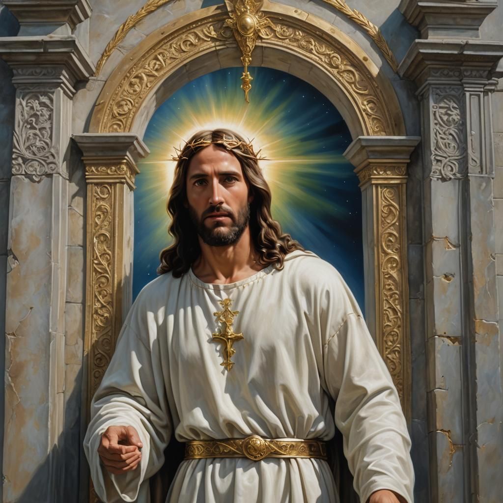 Jesus at Heaven's Gate: Hyperrealistic Oil Painting