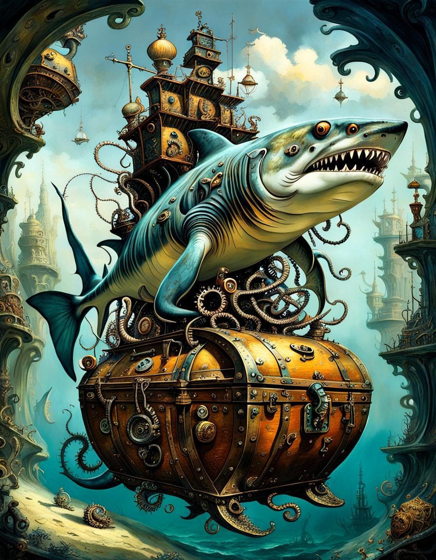 Steampunk Shark-Seahorse Submarine Discovers Sunken Treasure
