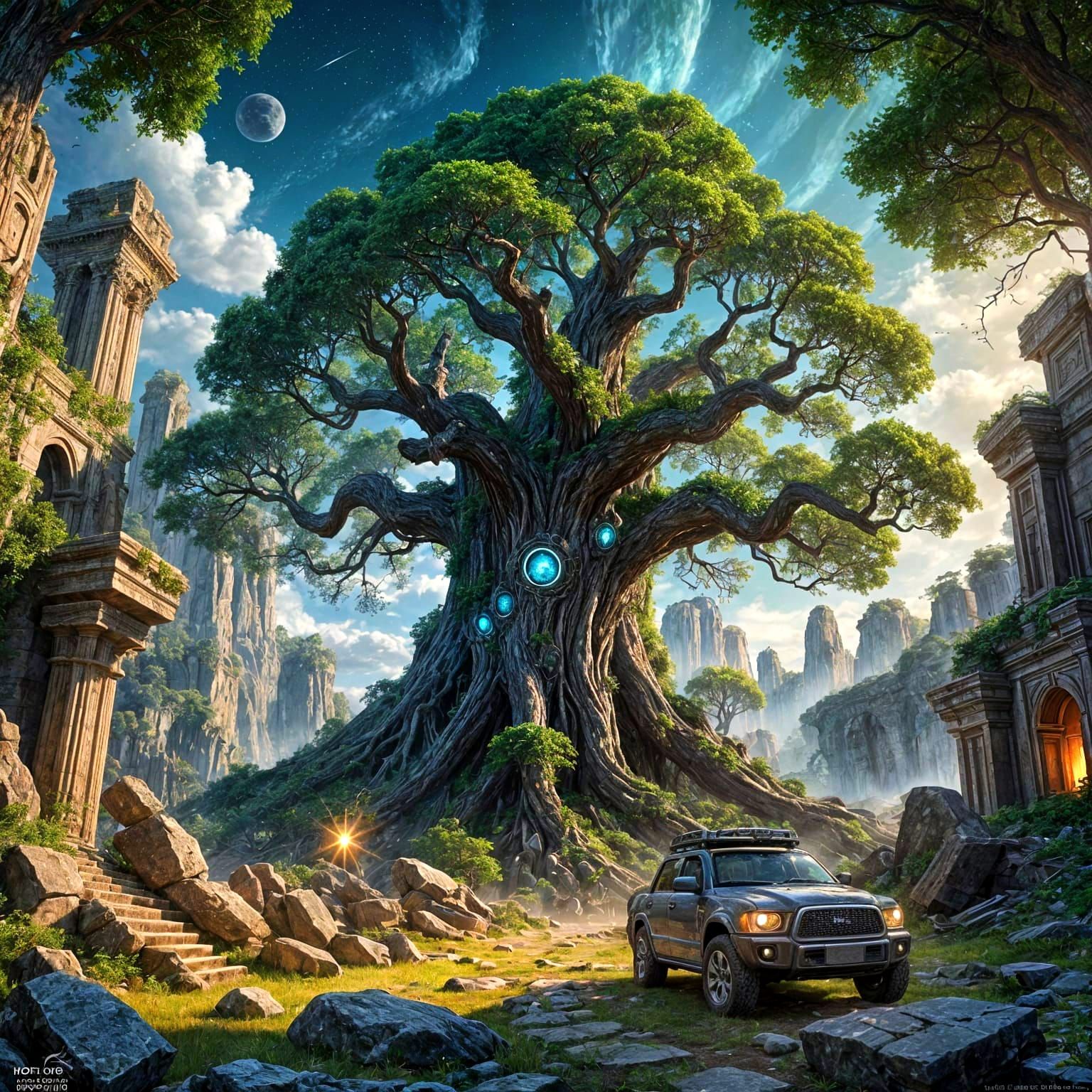 The Celestial Tree of Realms in Epic Fantasy Style
