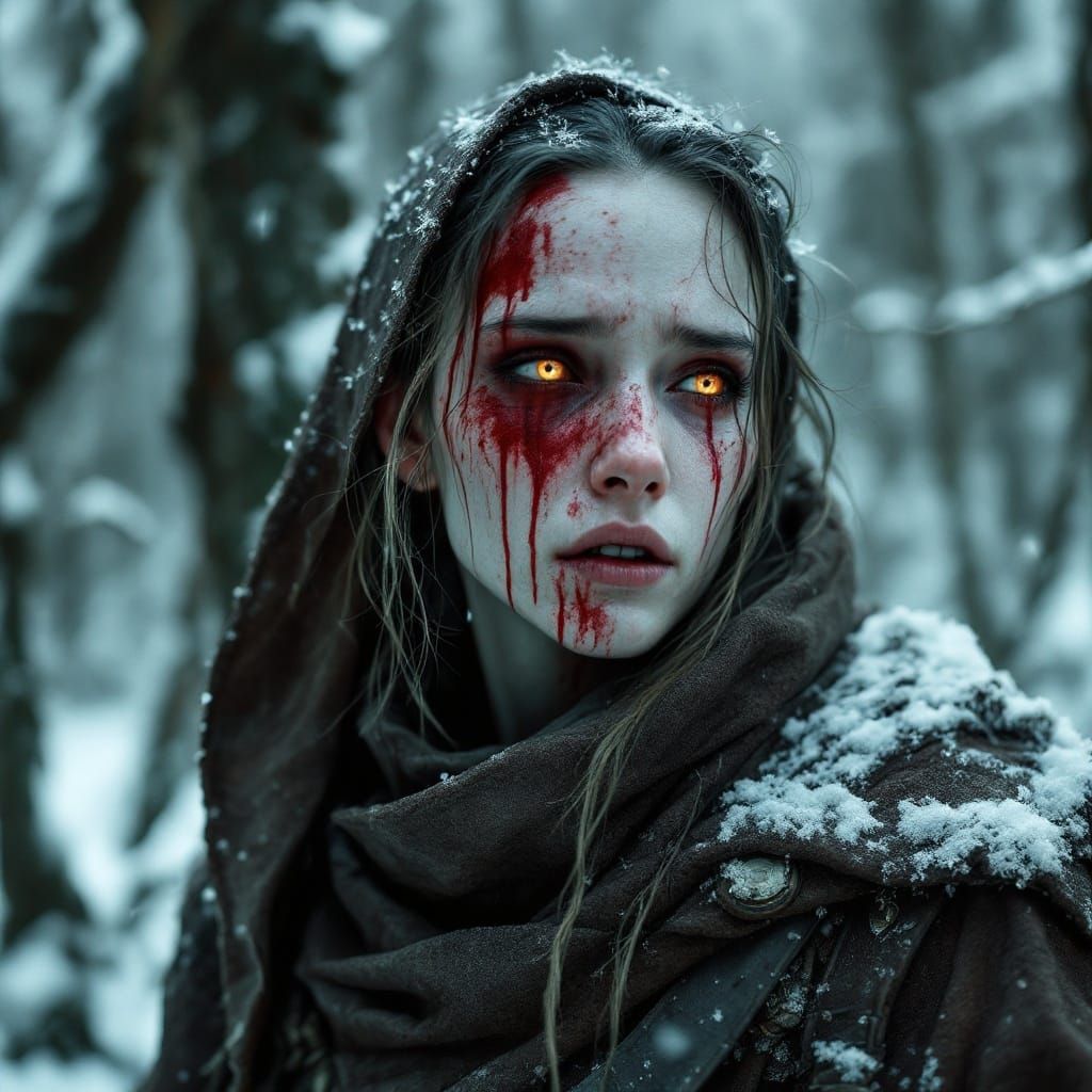 Frost-Shrouded Elven Scout in Winter's Grip