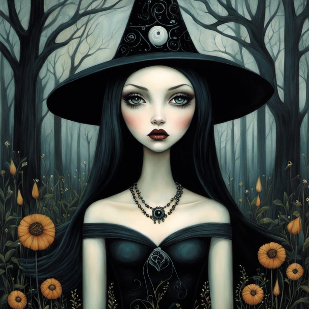 Pouty Witch Girl in Art Brut Style