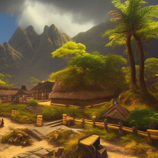 Detailed Samoan Village Fantasy Concept Art