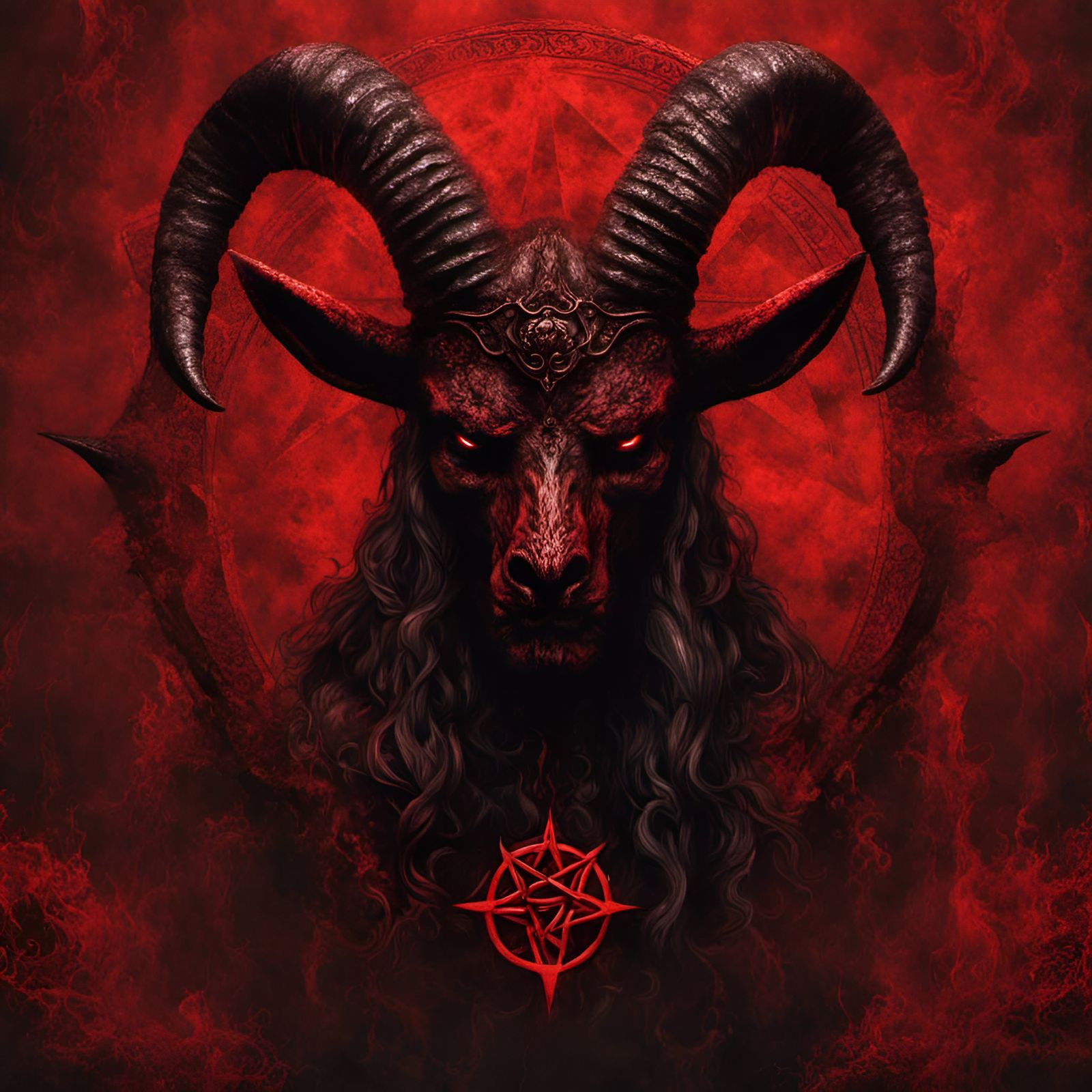 Satanic Baphomet Head in Mystic Red Fog
