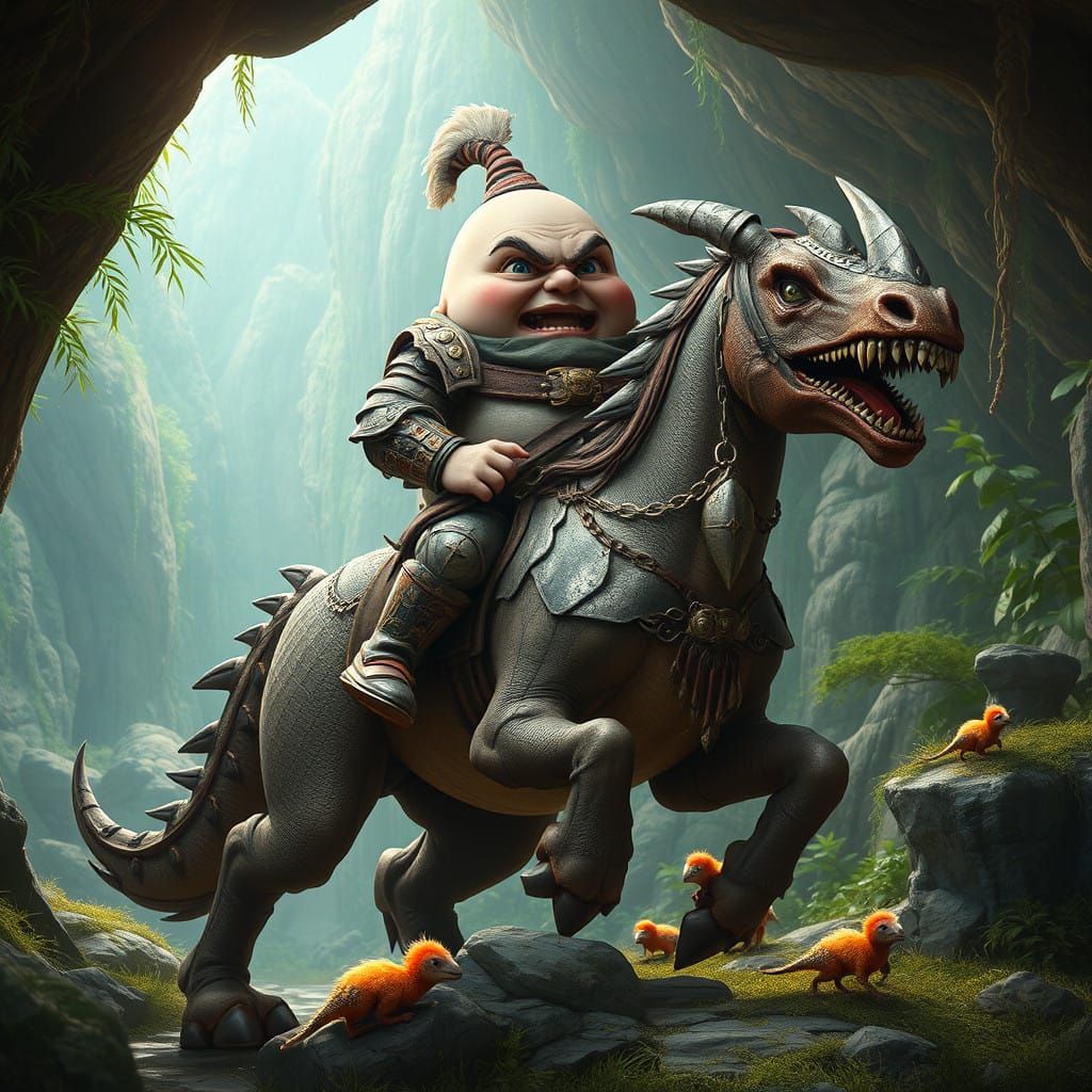 Cyberpunk Humpty Dumpty Unleashes Prehistoric Fury