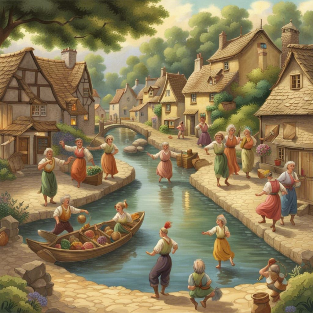 Fish People Riverdance in Countryside Village