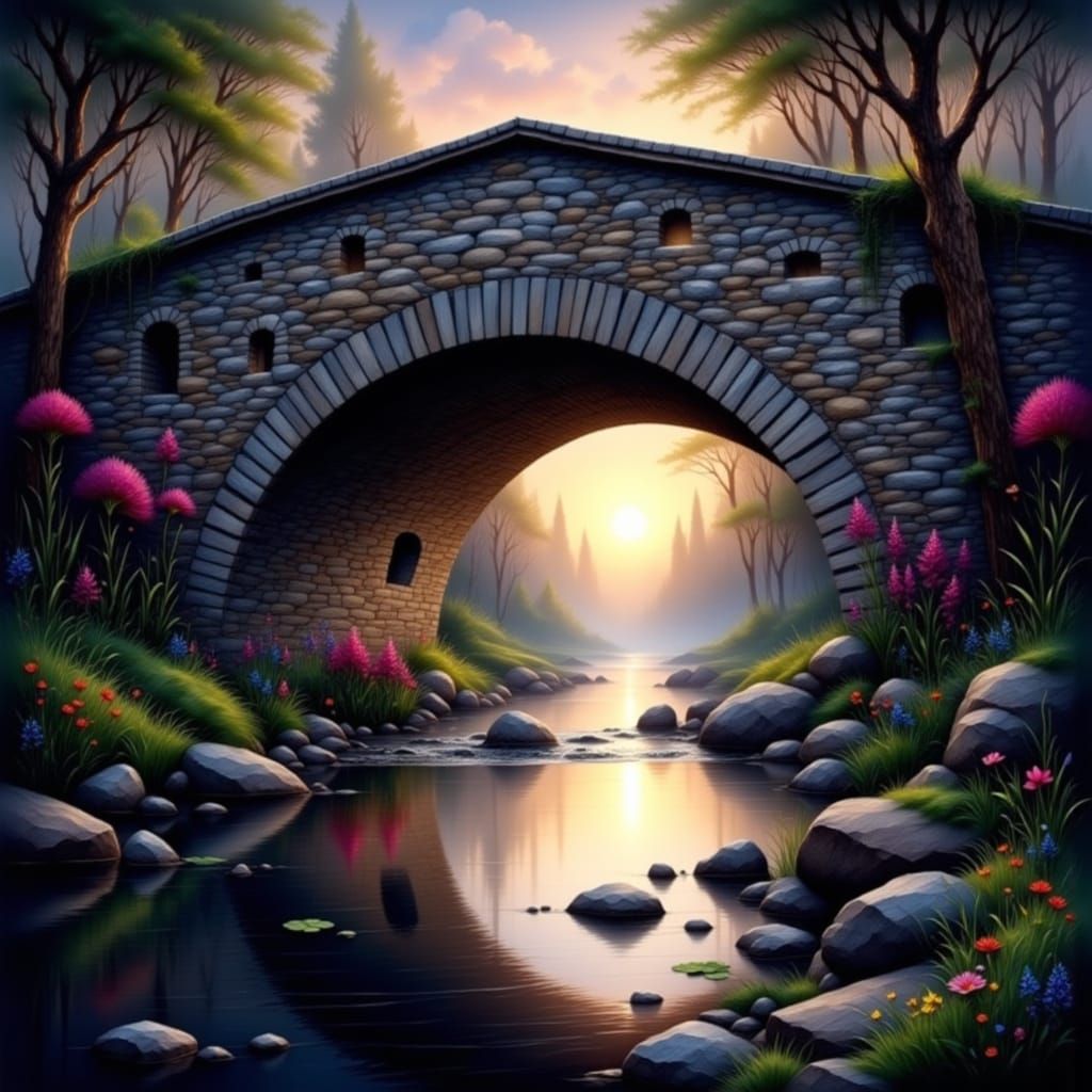 Ethereal Stone Bridge in a Hyperrealistic Fantasy Art Style