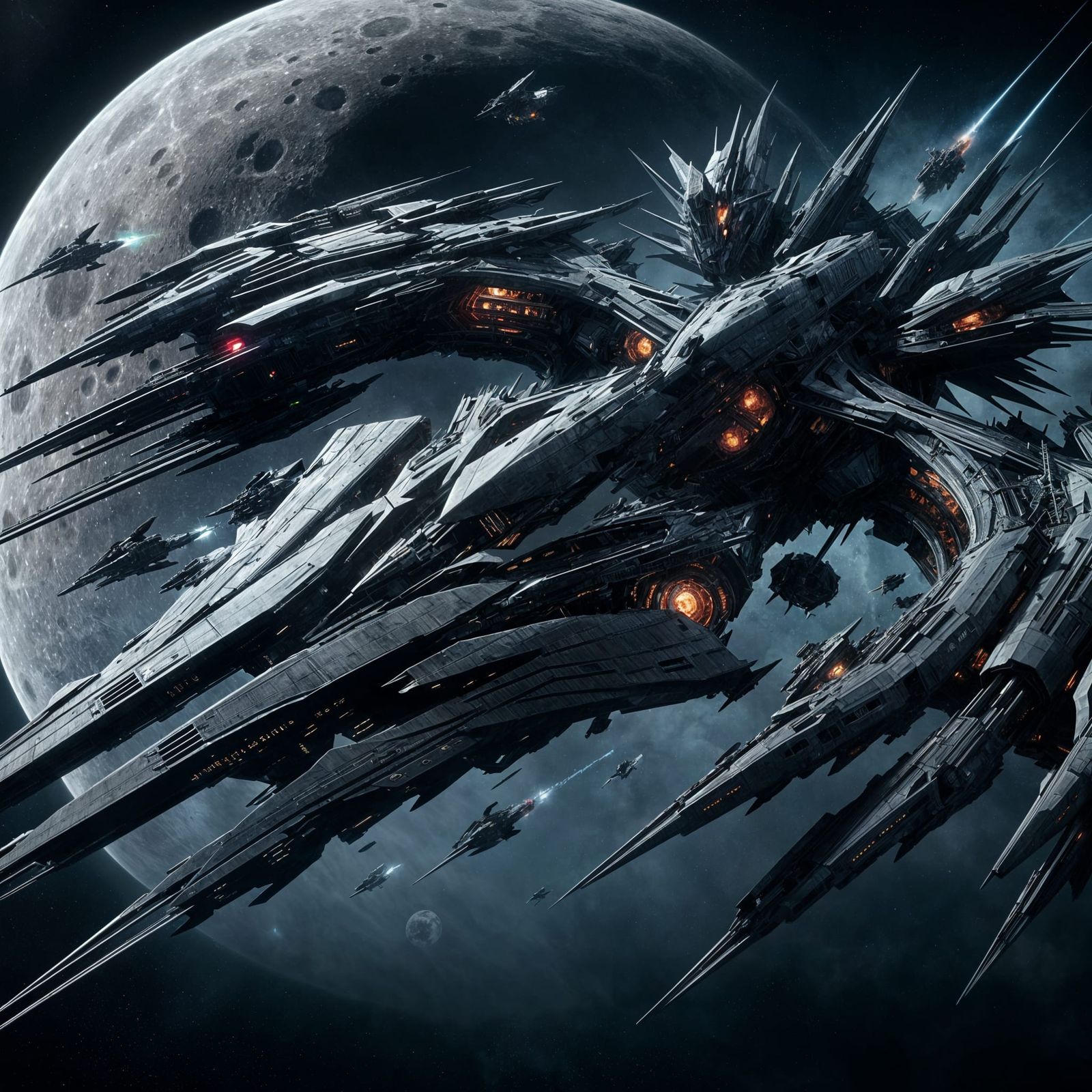 Menacing Spaceship Dominates Moon in Dark Void