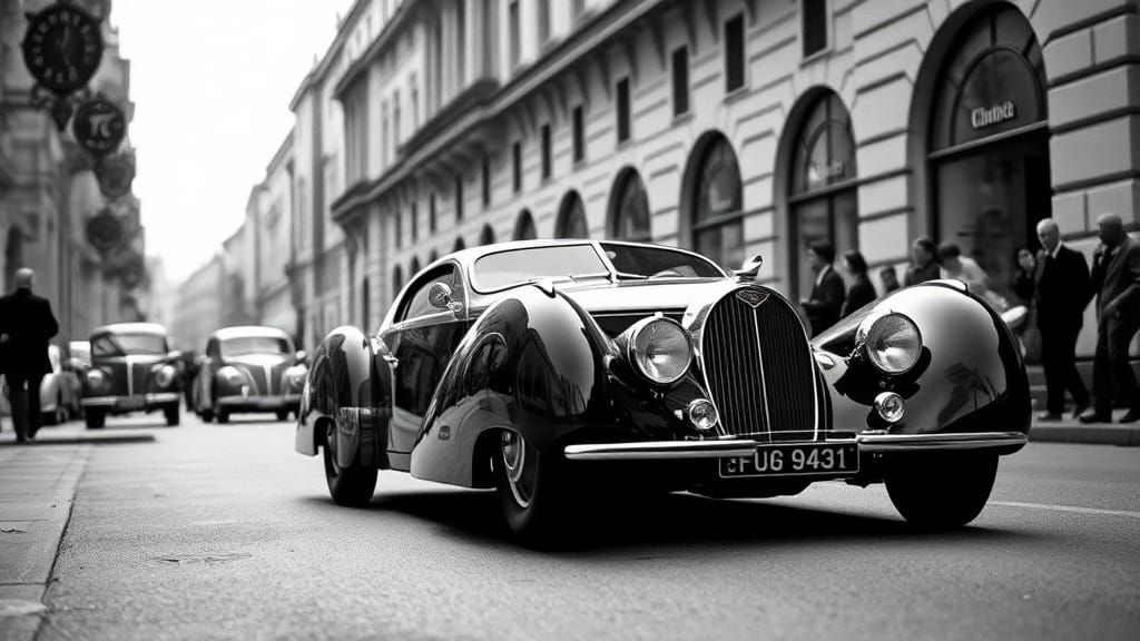 1938 Bugatti Type 57SC Atlantique, Black and White Photograp...