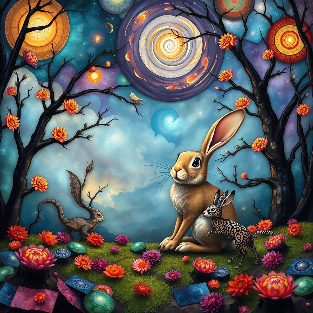 Laughing Bunny in Surreal Forest Glade