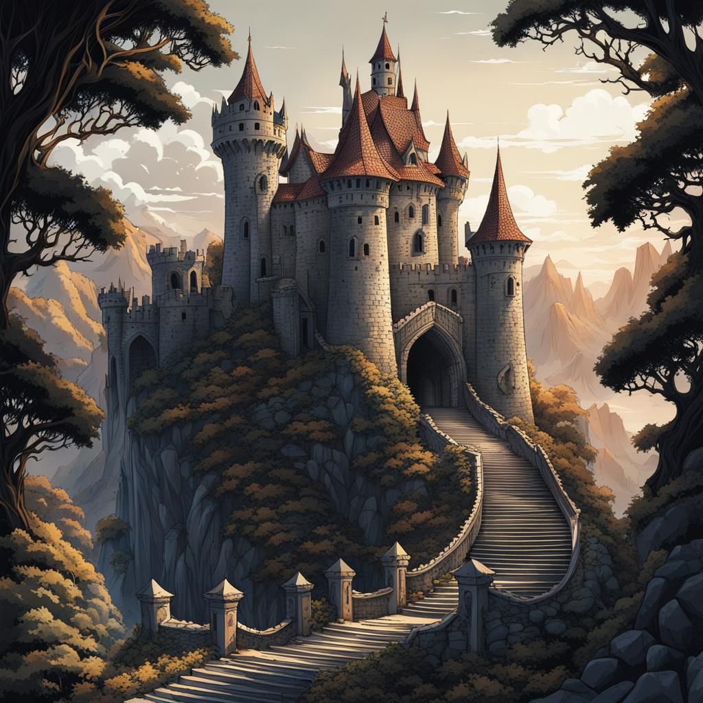 Anime Dragon Perched Above Ruined Castle