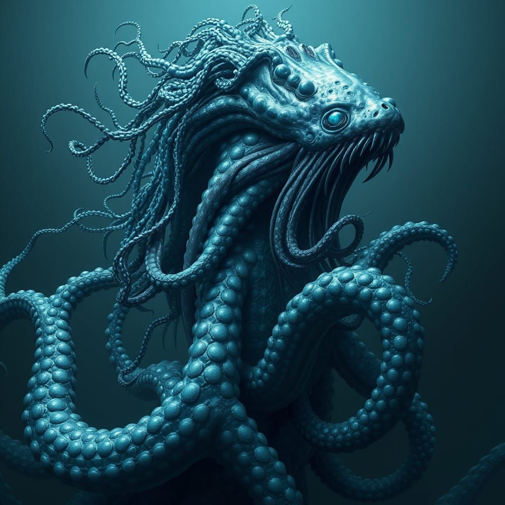 Majestic Kraken Hybrid in Biomechanical Surrealism
