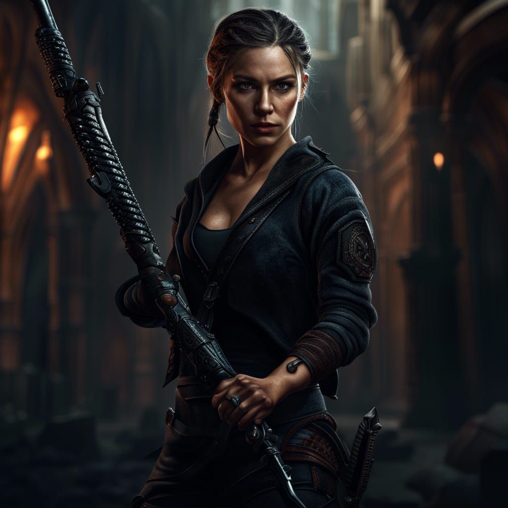 Female Assassin in Detailed Matte Painting Style