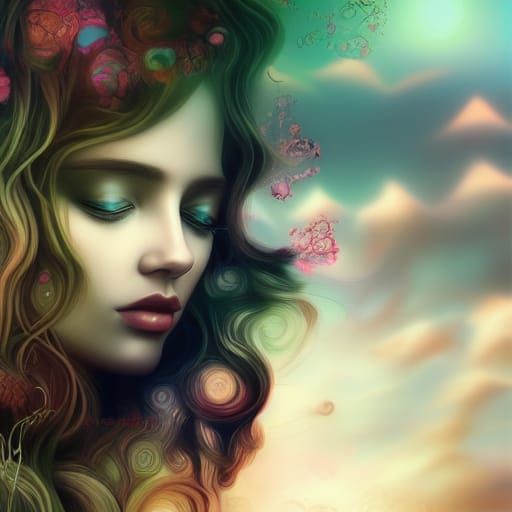 Dream Girl Portrait in Fractal Art Style