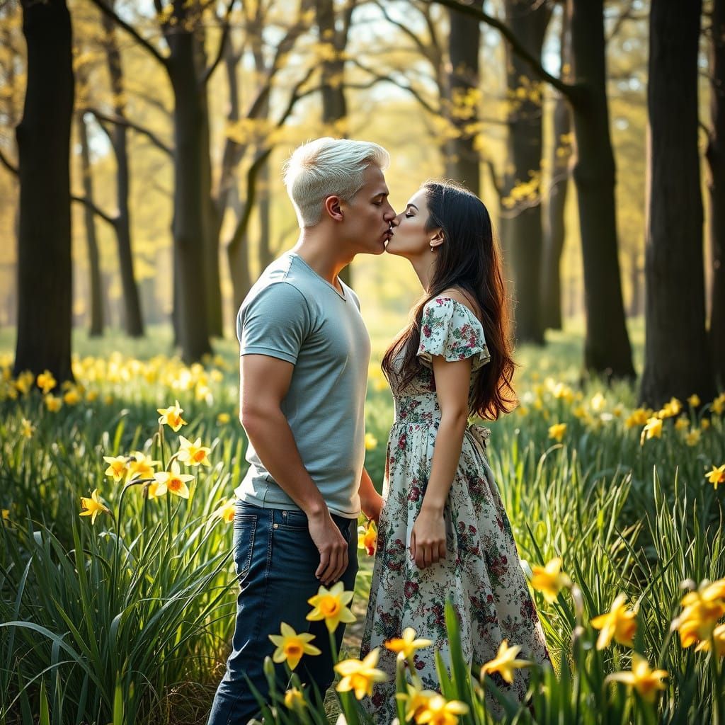 Elegant Couple in Springtime Woods