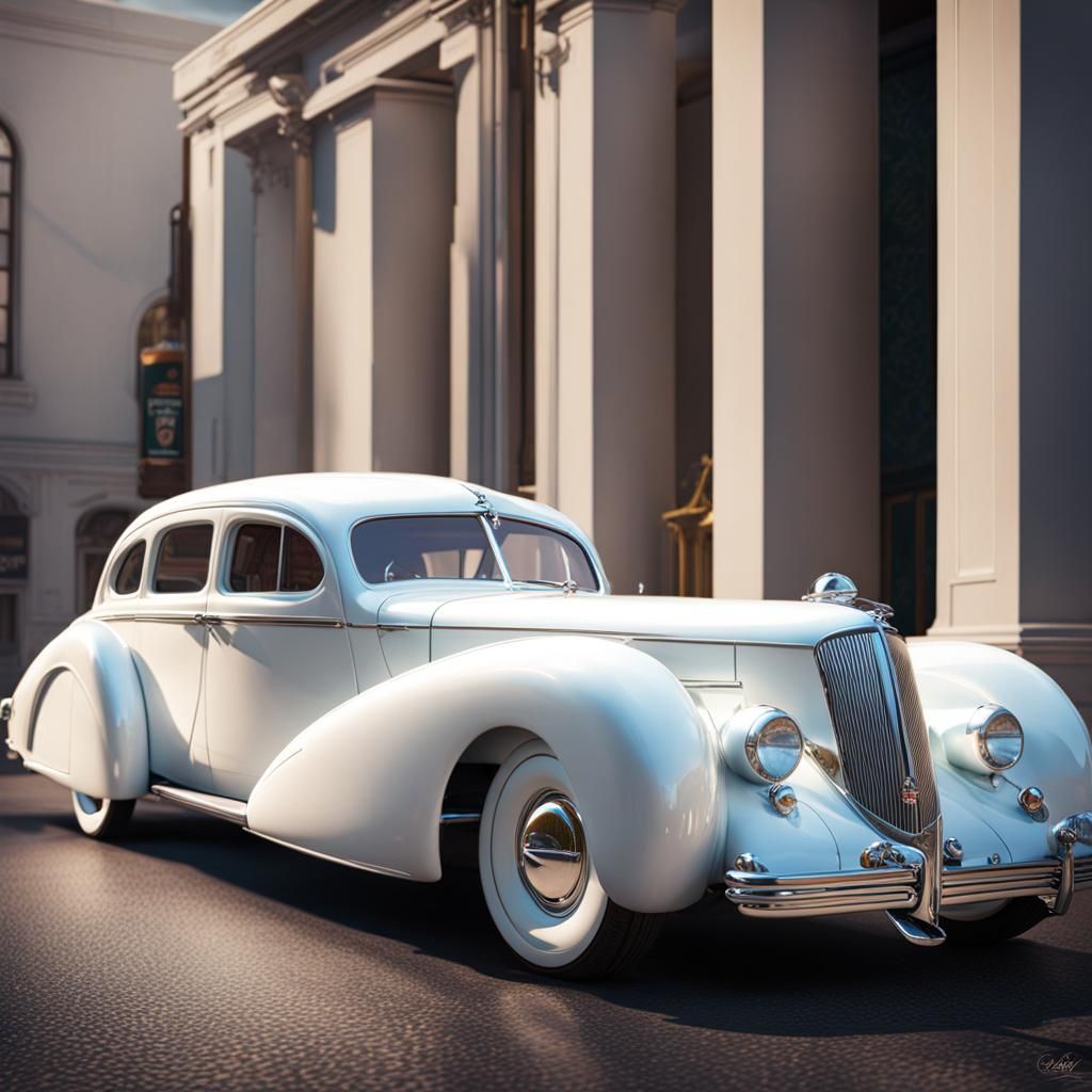 Retro Art Deco Fastback Car on Washington, 1939