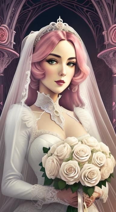 Art Deco Bride with Roses and Fractal Details