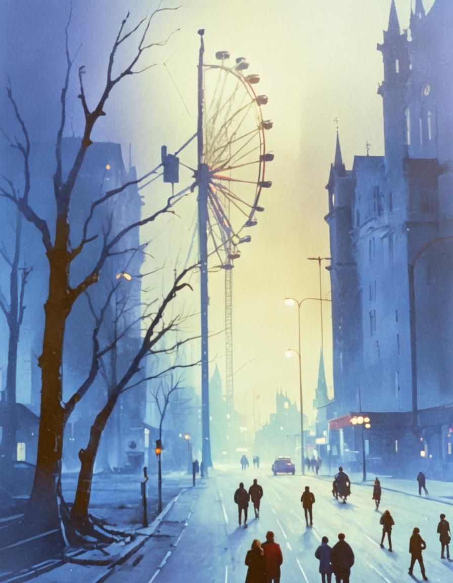 Fairground at Night in Cinematic Digital Painting