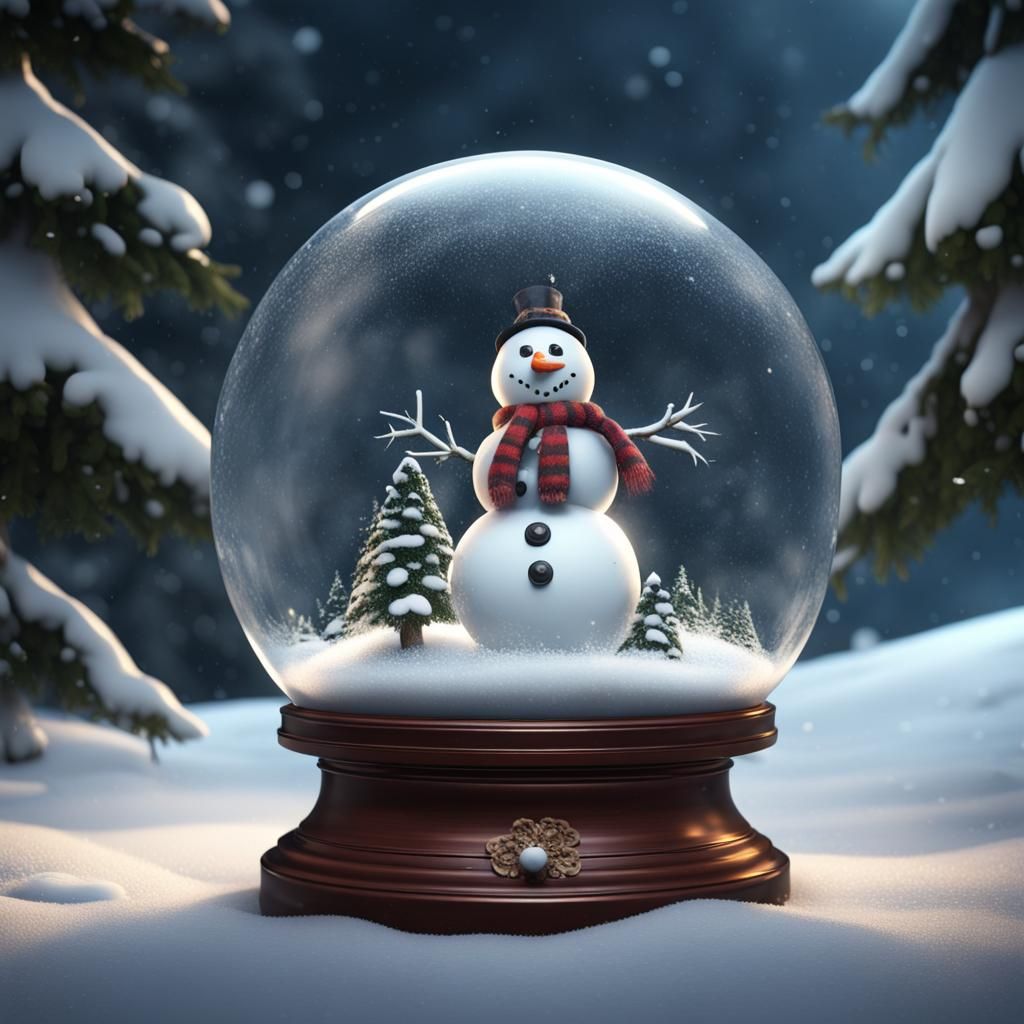 Snowman in Snow Globe, Detailed Matte Painting