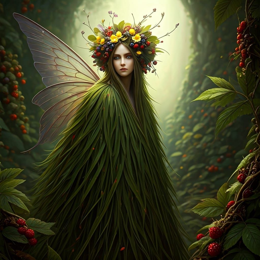 Enchanting Fairy with Floral Hair, Matte Painting