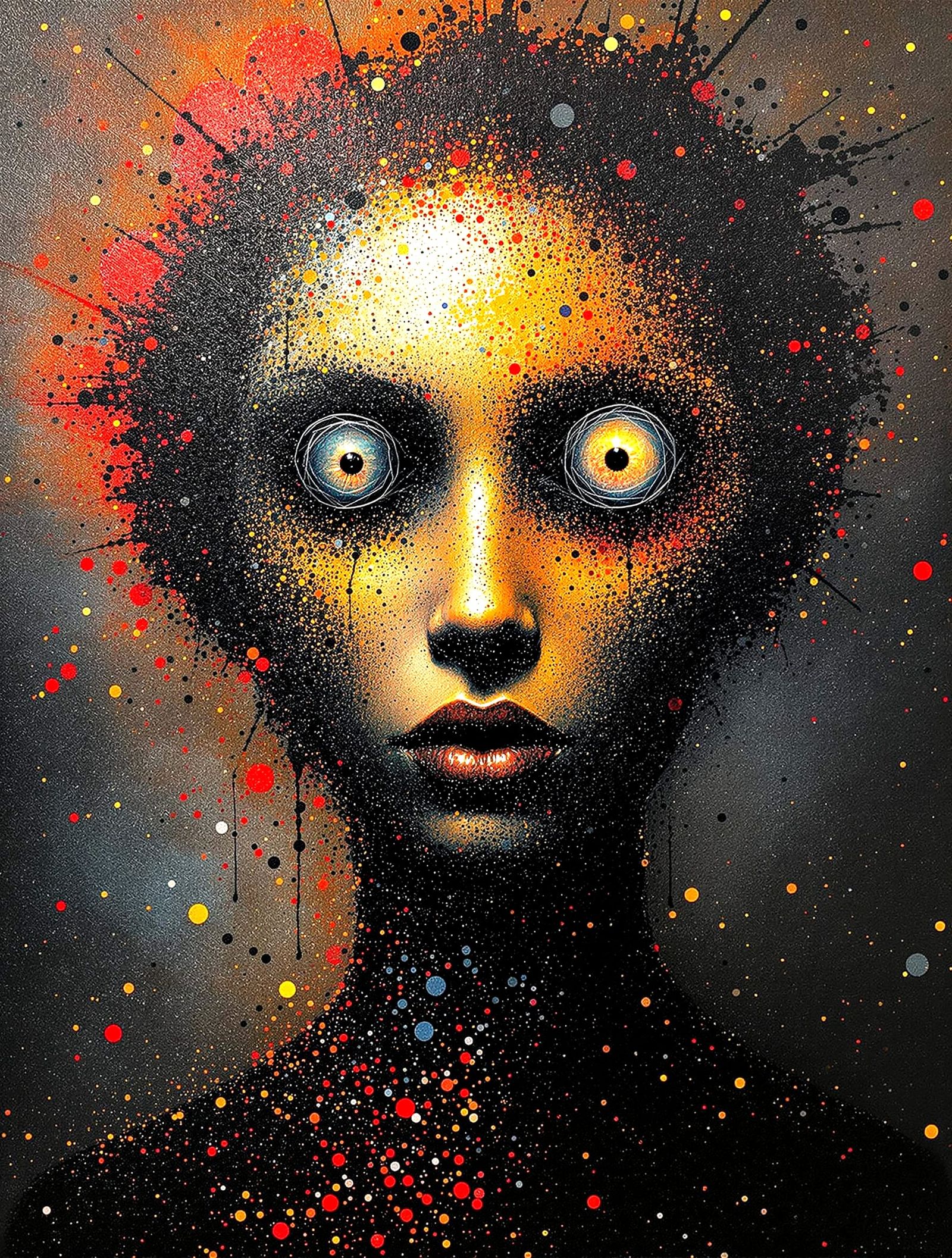 Abstract Fantasy Portrait in Stipple Brush Style