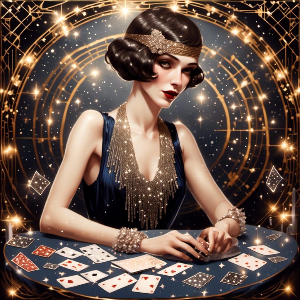 Glamorous Flapper at Card Table, AI Art