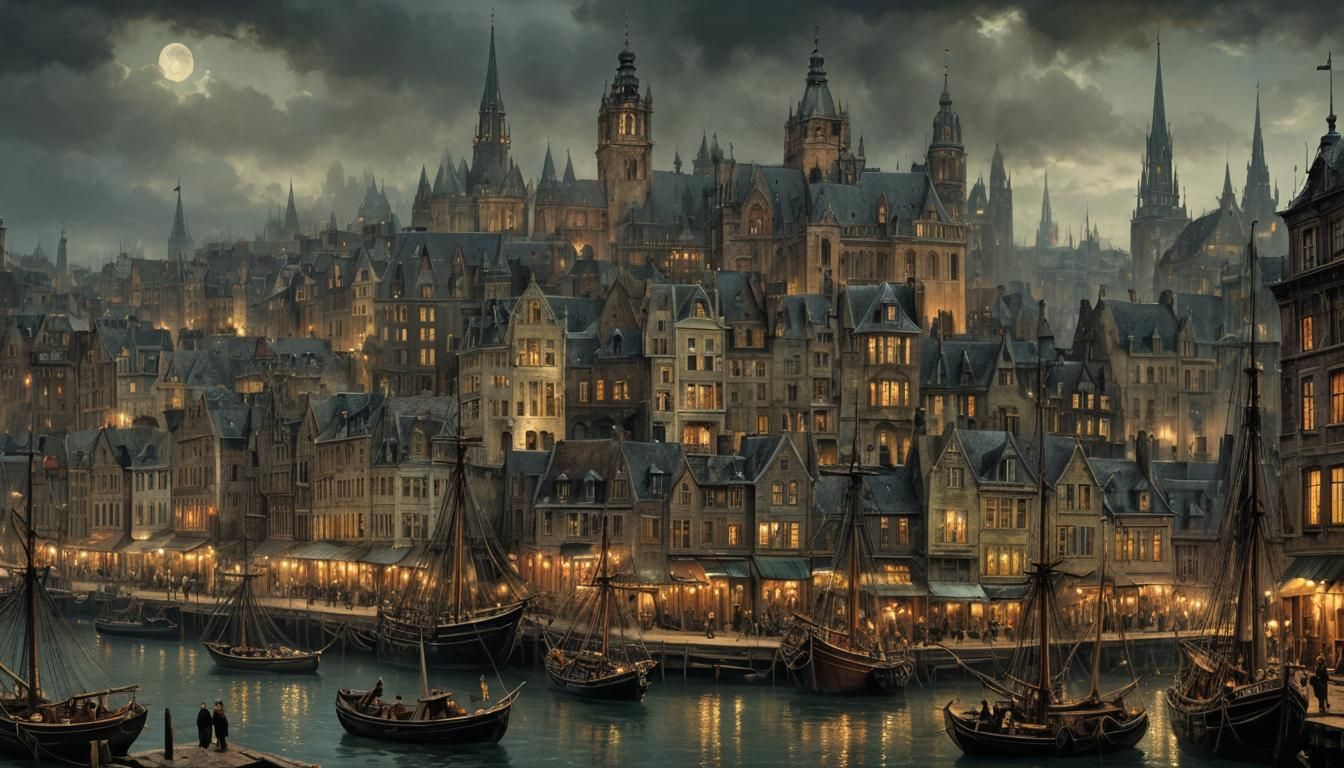 Victorian City Harbour in Surrealist Style