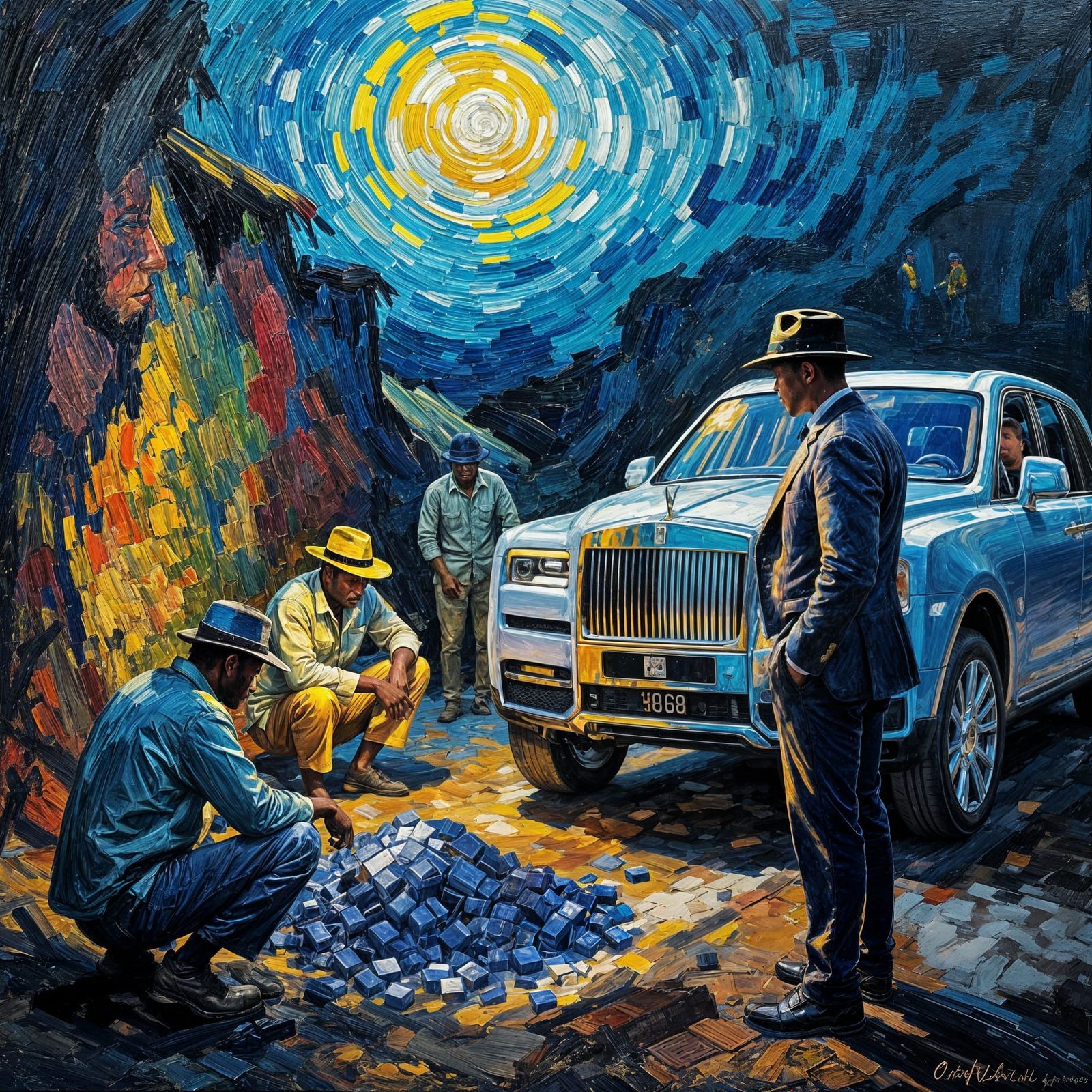 Cobalt Mining Exploitation in Congo, Neo-Impressionist Style