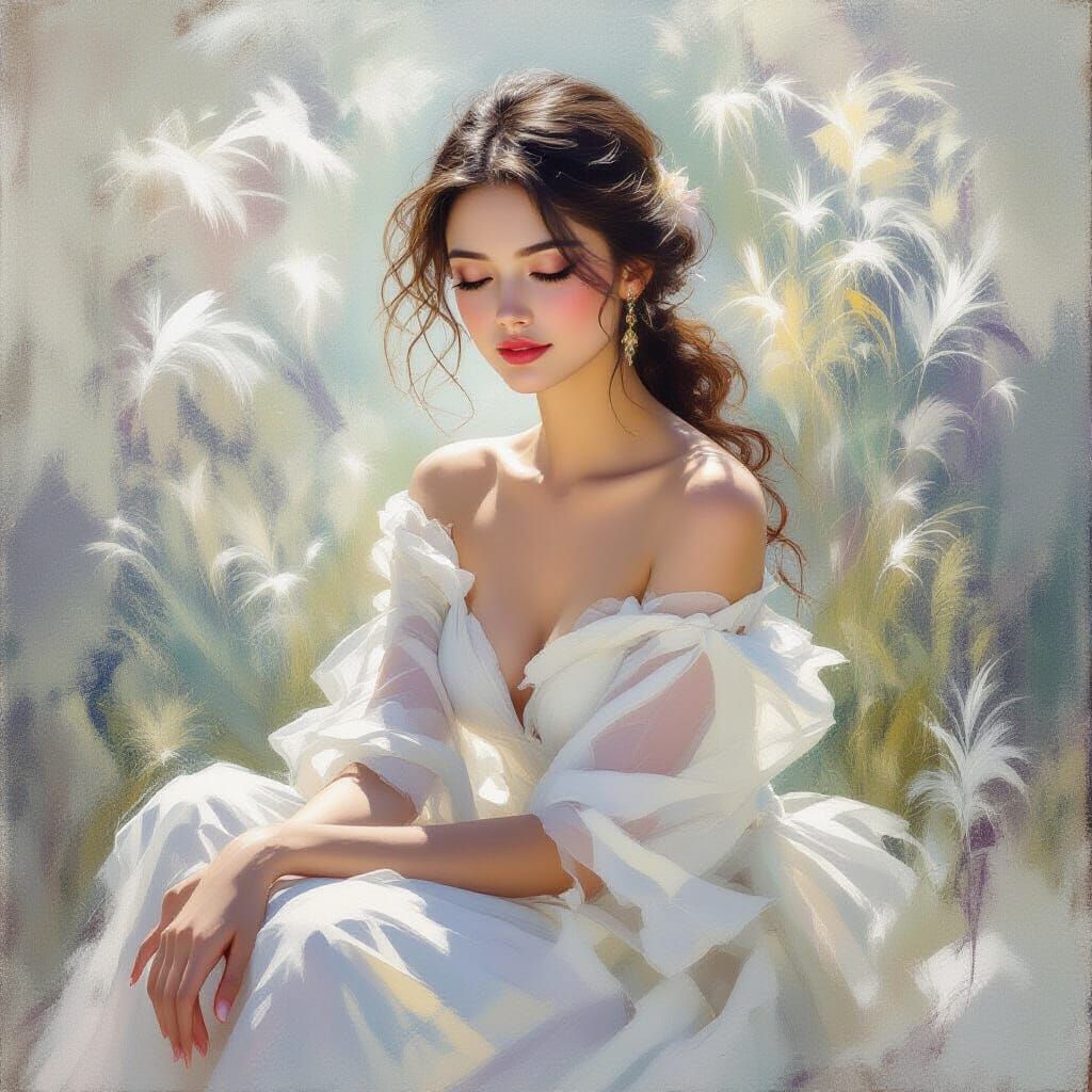 Ethereal Woman Portrait in Impressionist Style