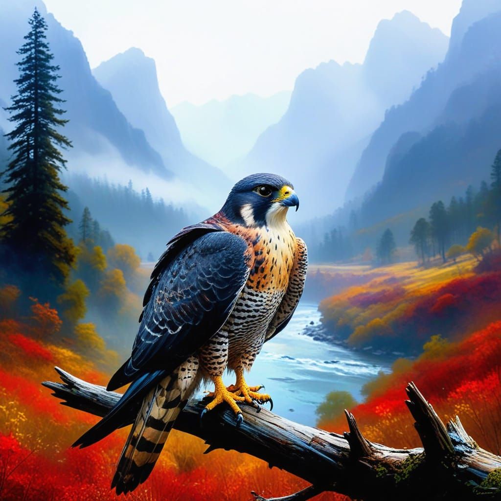 Vibrant Peregrine Falcon in Majestic Mountain Landscape