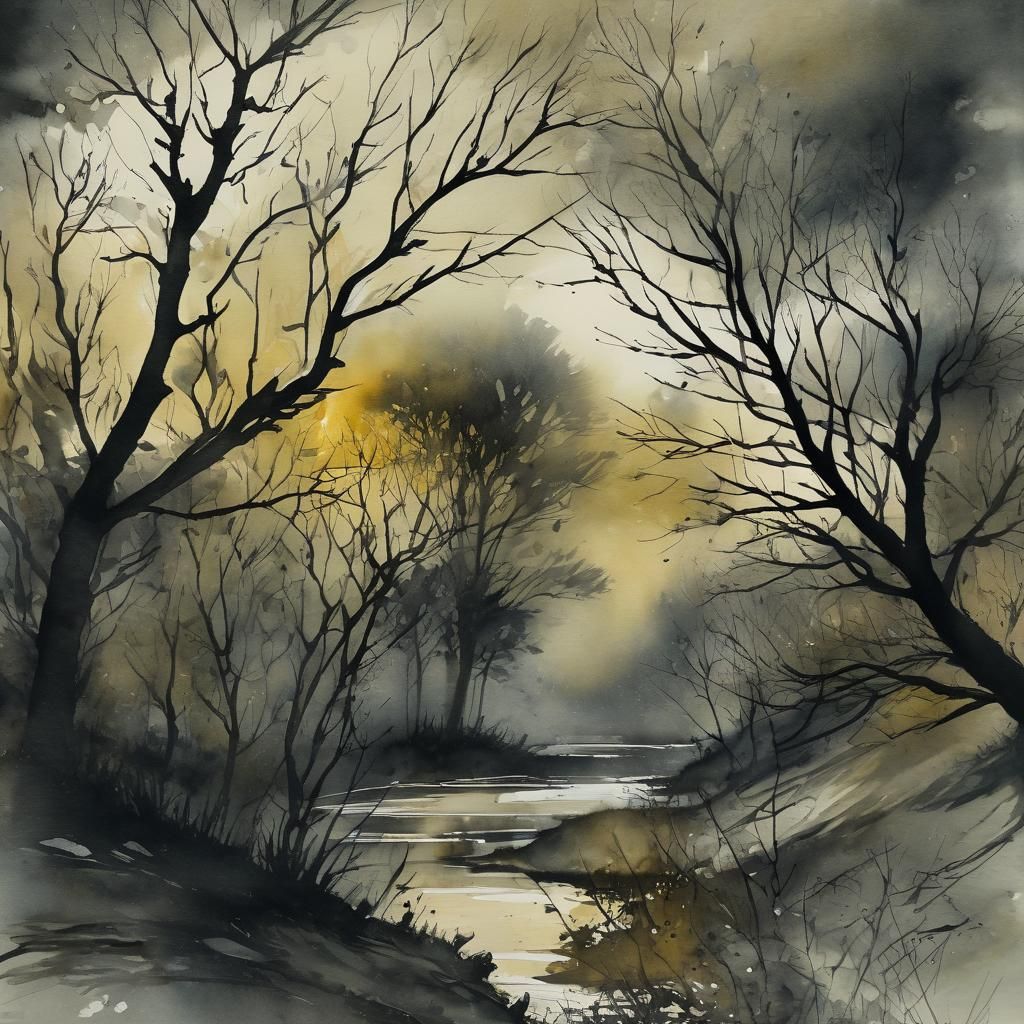 Hidden Beauty Creeps in Velvet Night, Watercolor and Ink