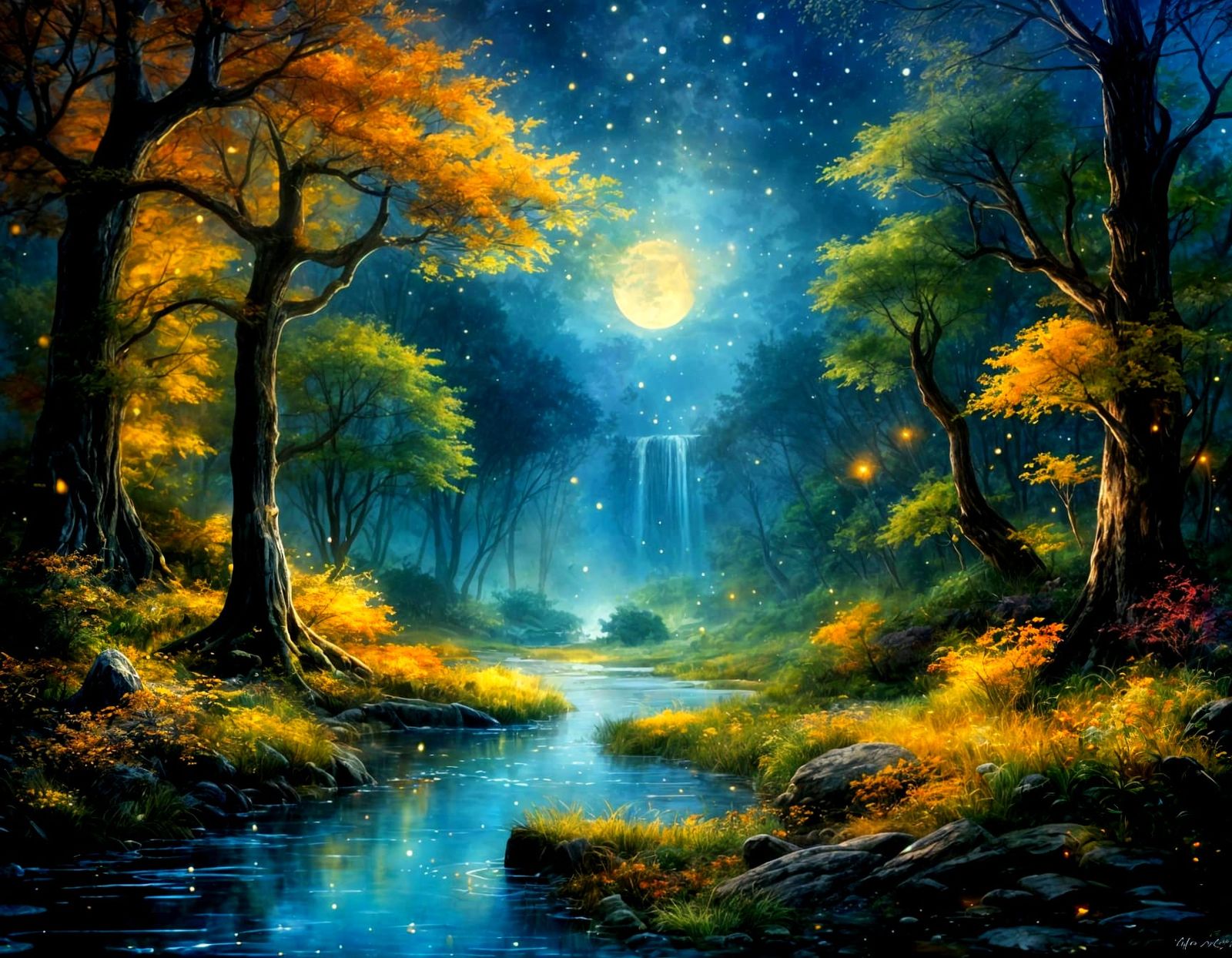 Enchanted Forest in Ink Splash Art