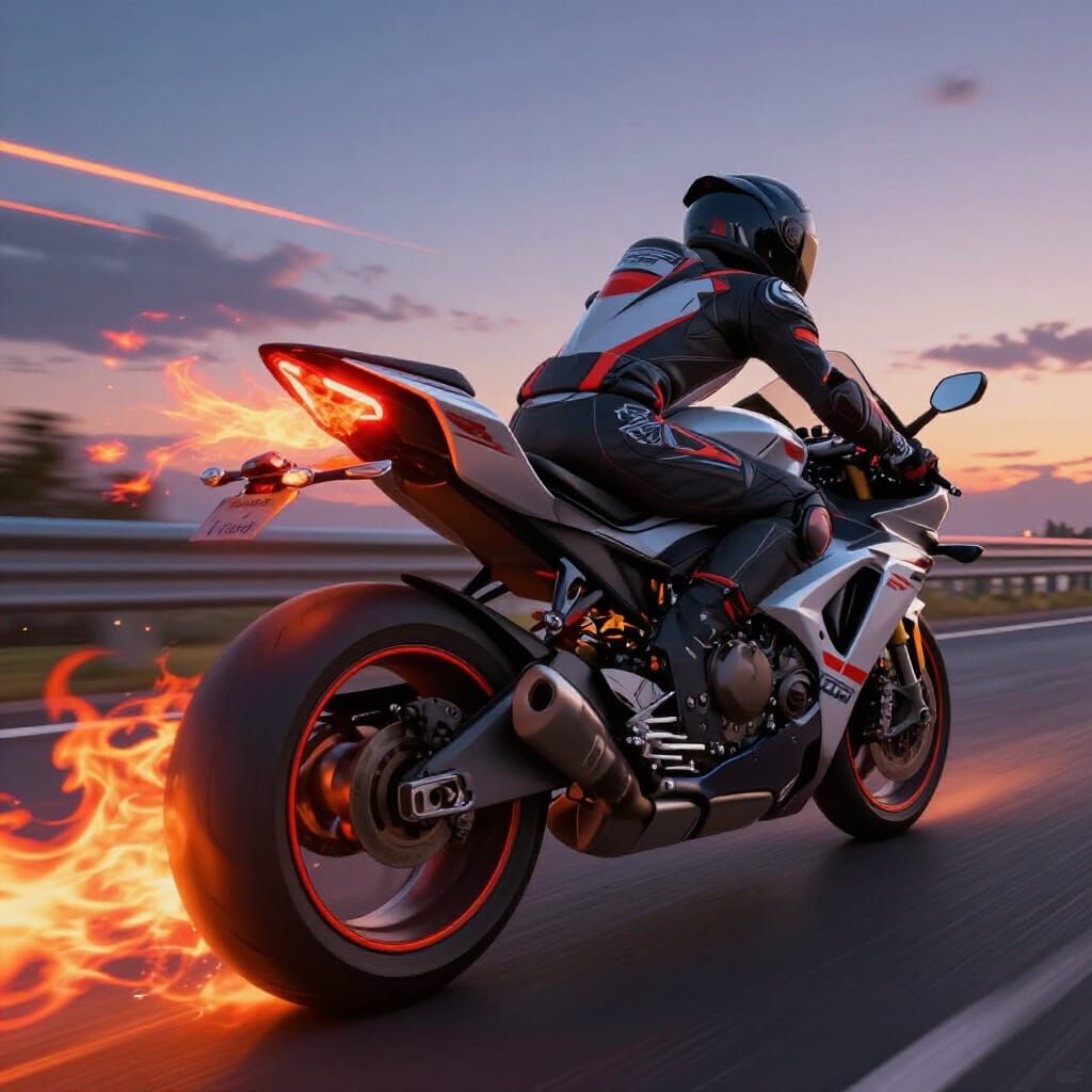 Flaming Japanese Motorcycle Speeds Down Highway in 3D Anime ...