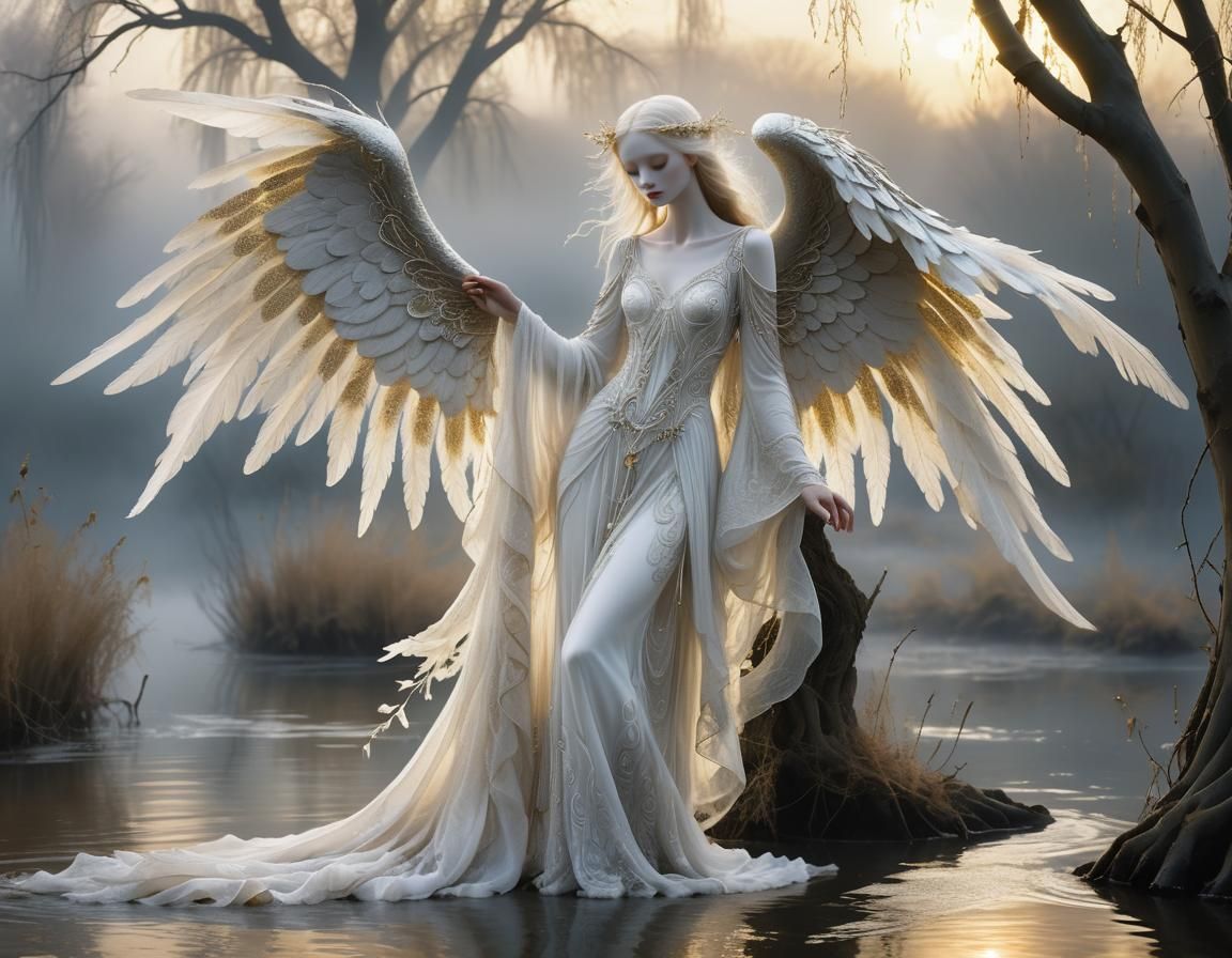 Ethereal Angel of Death in Dreamlike Twilight