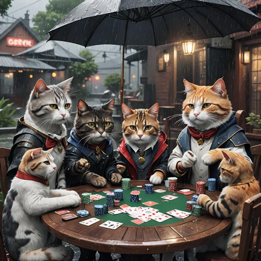 Cats Playing Poker: 3D Anime Art