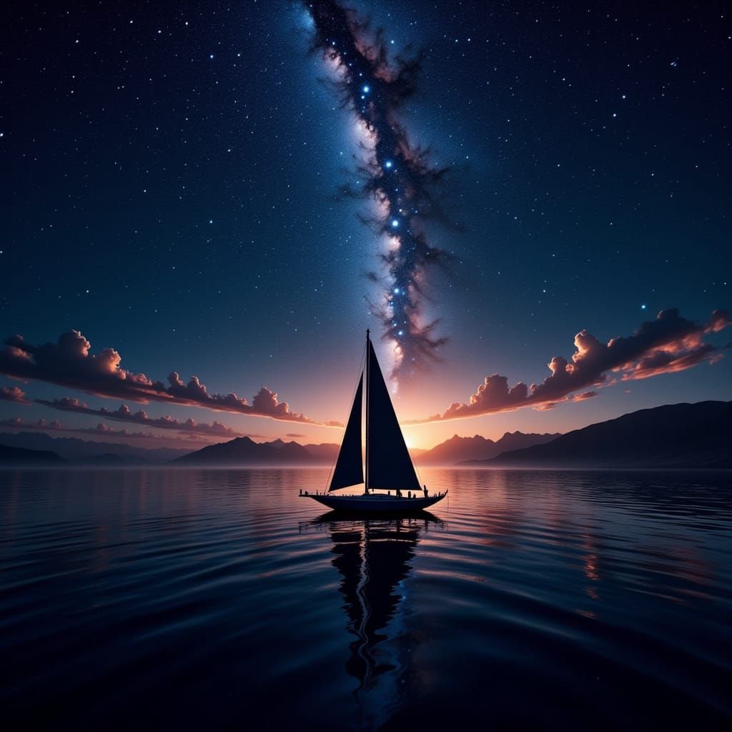 Sailboat Silhouette Under the Starry Night Sky