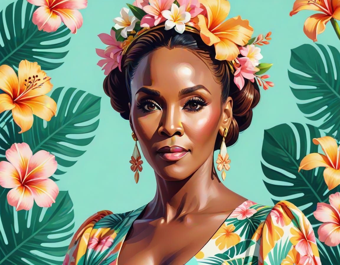 Vivica Fox as Tropical Princess in Flat Design Style