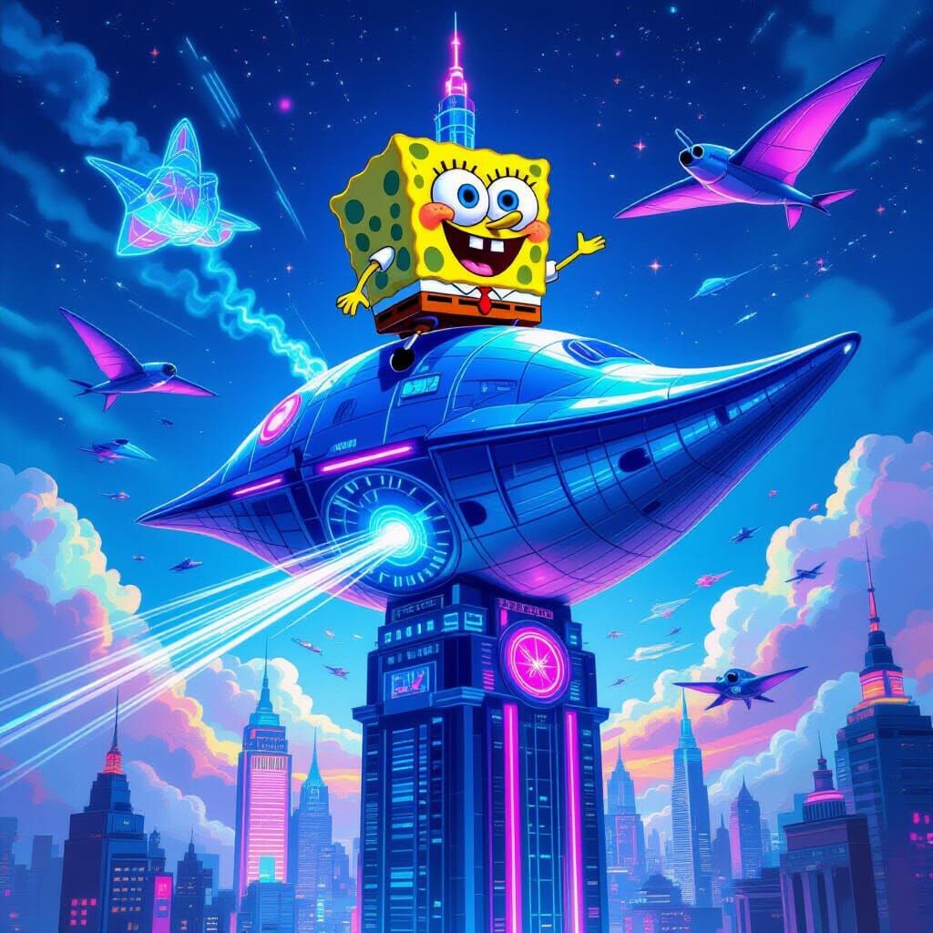 SpongeBob's Art Deco Adventure in a Sci-Fi City