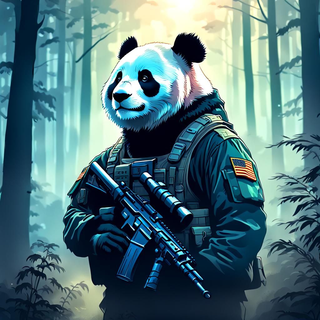 Panda Bear in Military Uniform, Digital Art