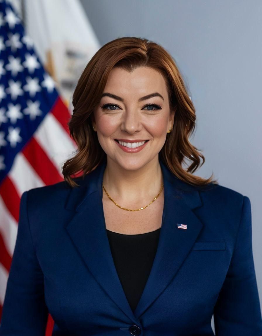 Confident Politician with American Flag Waving