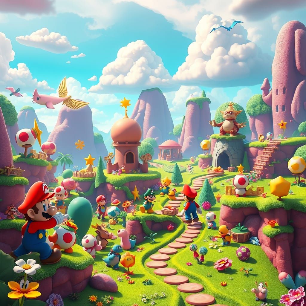 Epic Fantasy Mario Party Landscape in Unreal Engine 5 Style