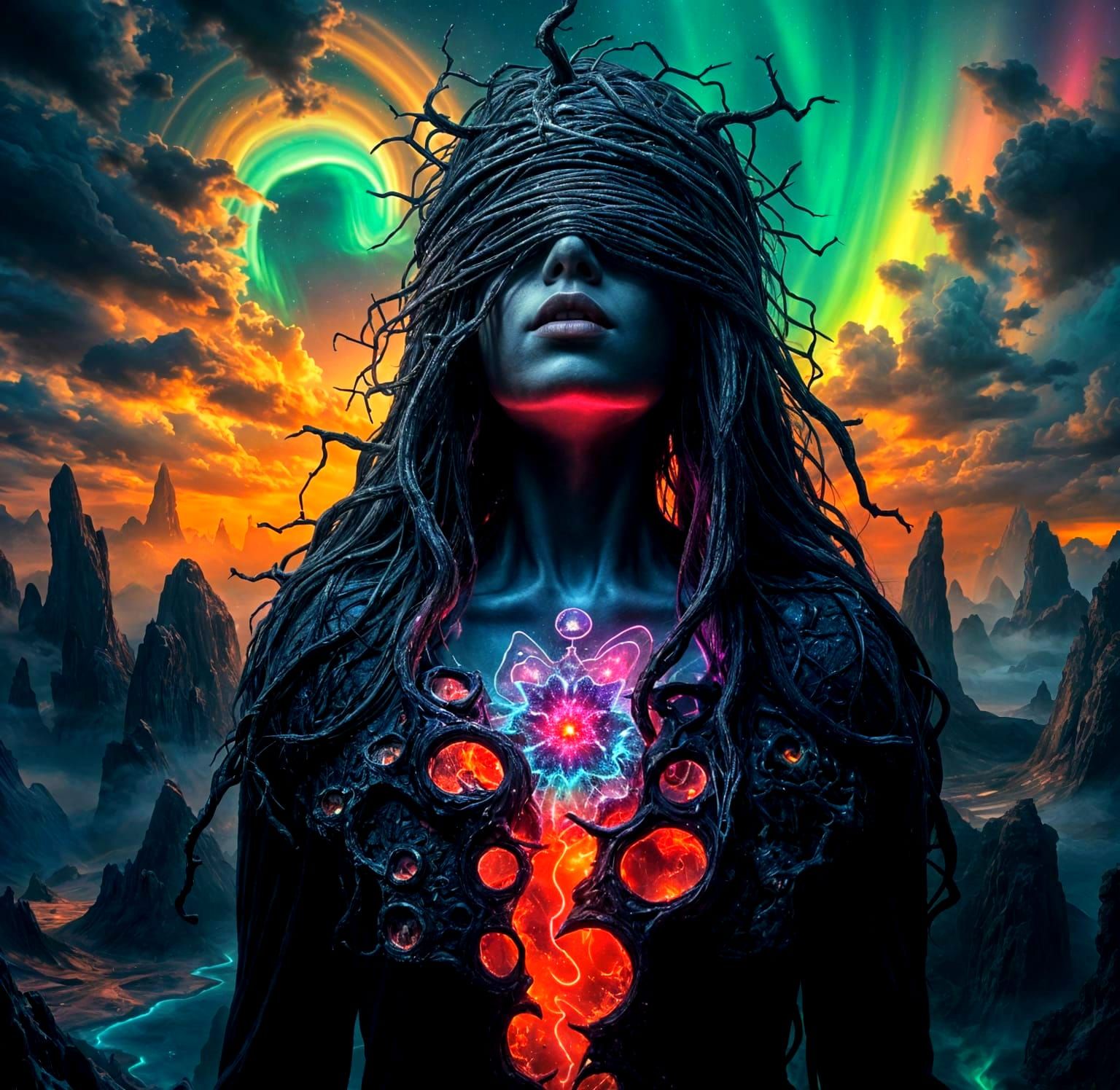 Surreal Chiaroscuro Artwork of a Blindfolded Figure in Ether...