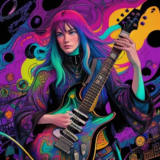 Psychedelic Guitar Smashing Through Vinyl Records