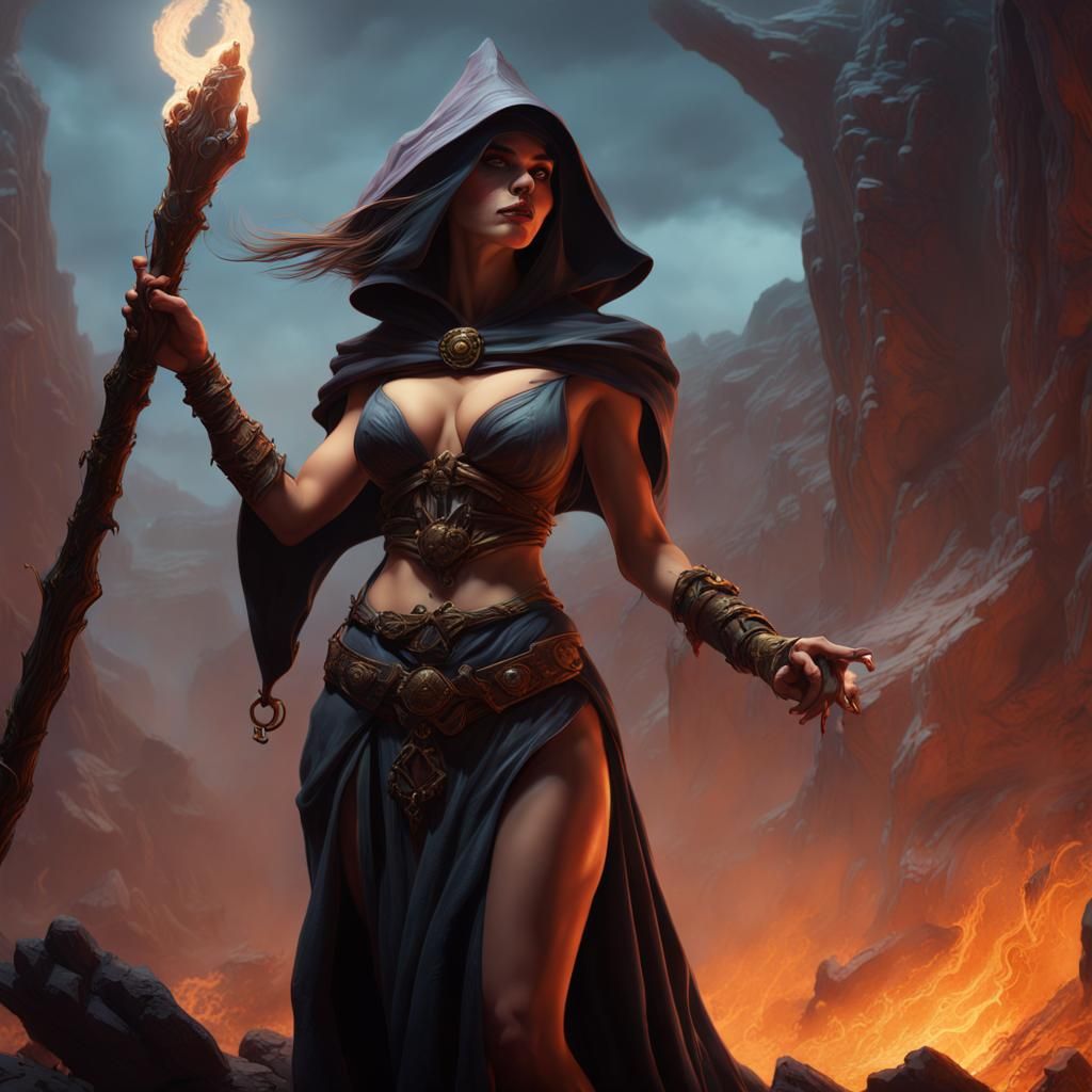 Fantasy Sorceress in Detailed Matte Painting Style