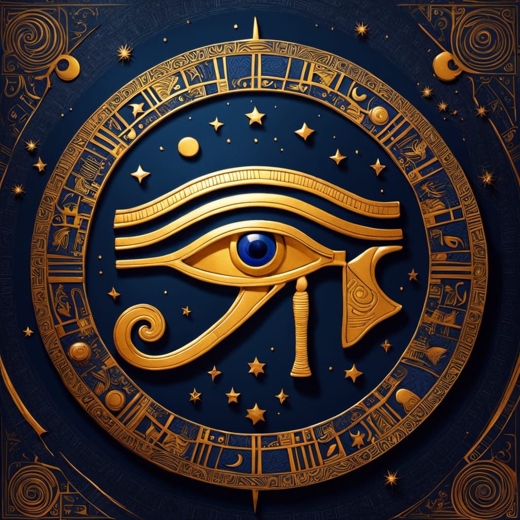 Golden Eye of Ra in Ancient Egyptian Hieroglyphics