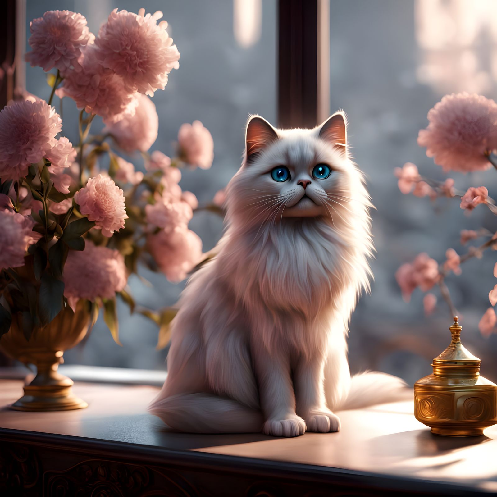 Himalayan Cat with Blue Eyes in Sunny Window