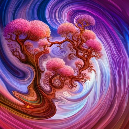 Cosmic Blossom Tree in Suminagashi Style