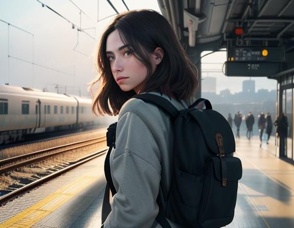 Girl Leaving Home on Train Platform